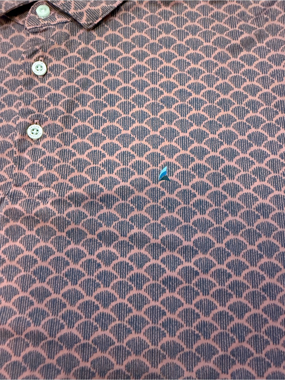 Tailor Vintage Coral Pink Polo with Navy Fan-Print